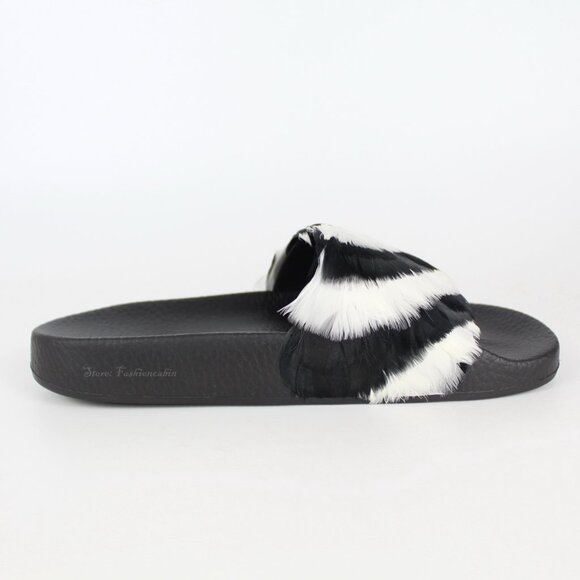 NEW VALENTINO Feather Slides Sandals | Bold Zebra Look for Resort & Lounge Wear - Picture 4 of 15